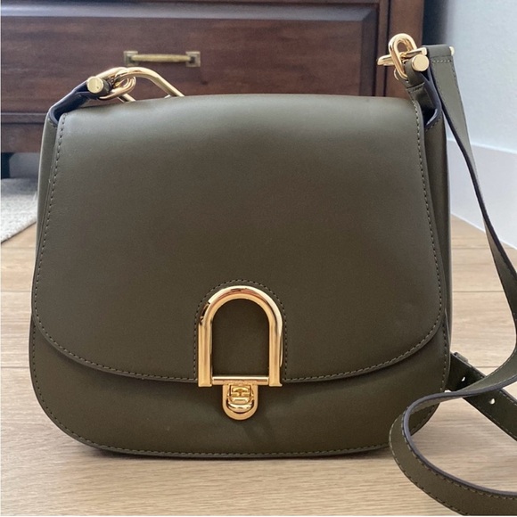 Michael Kors Delfina Olive Green Leather Saddle Bag Purse - Picture 7 of 11